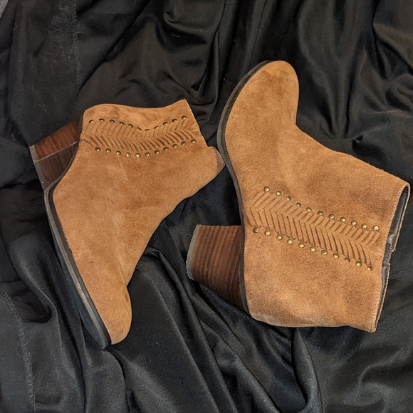 Franco Fortini Nicolette Brown Boho Leather Ankle Booties Boots Wedges 10 - Picture 2 of 7
